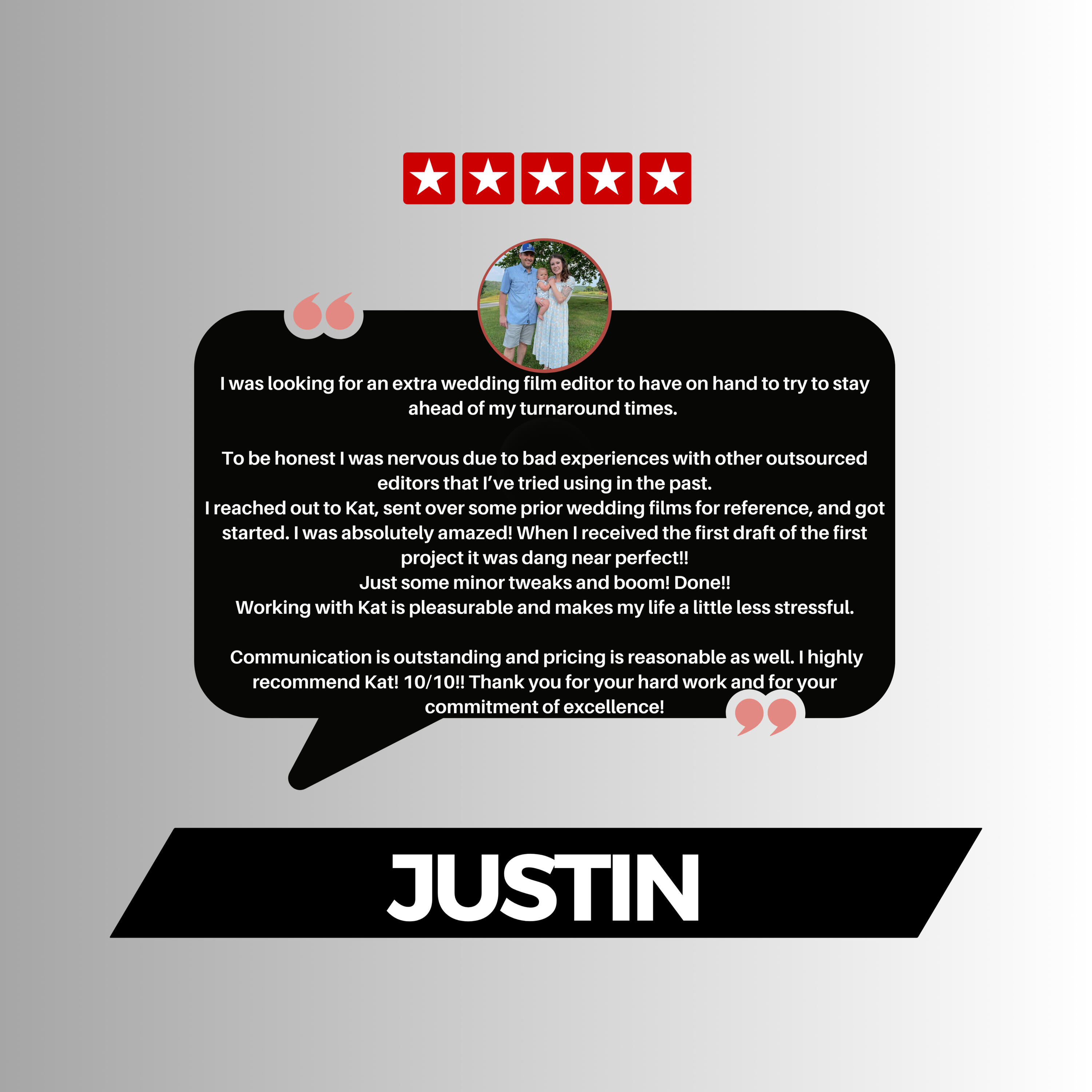 Justin Wayne Prince – Wedding Videographer Outsourcing Testimonial | Reliable Wedding Video Editor Testimonial from wedding videographer Justin Wayne Prince about outsourcing wedding video editing to Cinematically Edit
